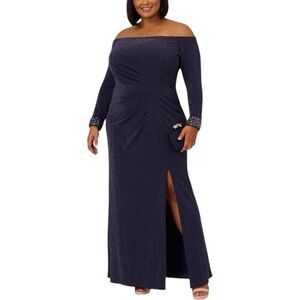 Adrianna Papell Metallic Off The Shoulder Evening Dress Size 10
